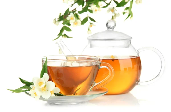 Cup of tea with jasmine, isolated on white — Stock Photo, Image