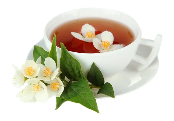 Cup of tea with jasmine, isolated on white — Stock Photo, Image