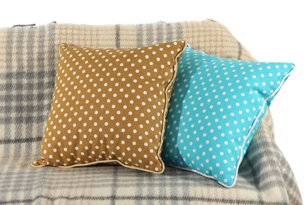 Colorful pillows on couch isolated on white — Stock Photo, Image