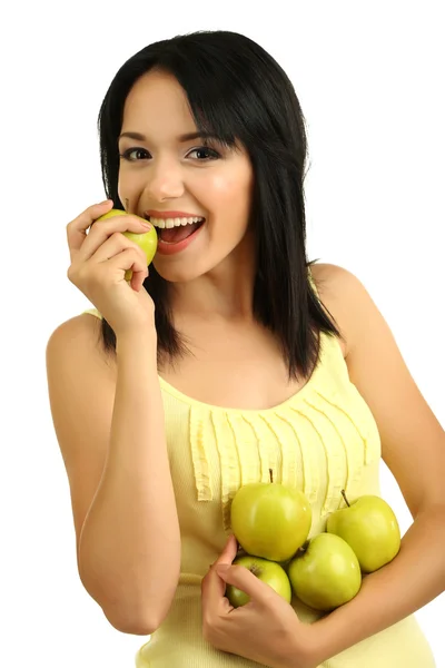 Ragazza con mele fresche isolate su bianco — Foto Stock