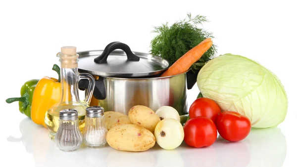 Ingrédients pour la cuisson de la soupe isolée sur blanc — Photo