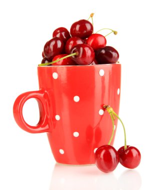 Olgun kırmızı kiraz çilek beyaz izole Kupası