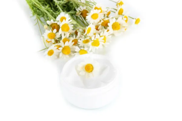 Cream with chamomile isolated on white — Stock Photo, Image