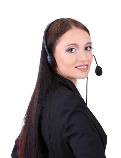 Call center exploitant, geïsoleerd op wit — Stockfoto