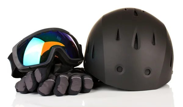 Winter sport glasses, helmet and gloves, isolated on white — Stock Photo, Image