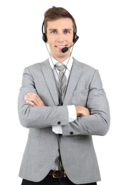 Çağrı Merkezi operatörü üzerinde beyaz izole