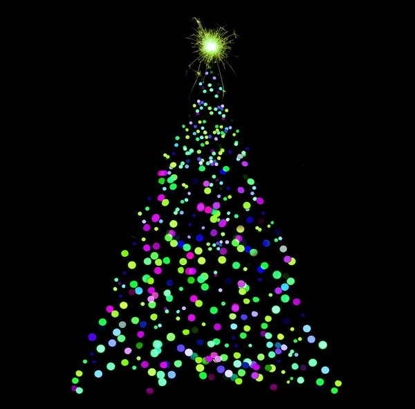 Scintille a forma di albero di Natale su sfondo nero — Foto Stock