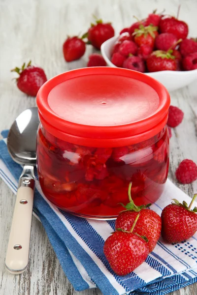 Home made berry jam on wooden table — Stock Photo, Image