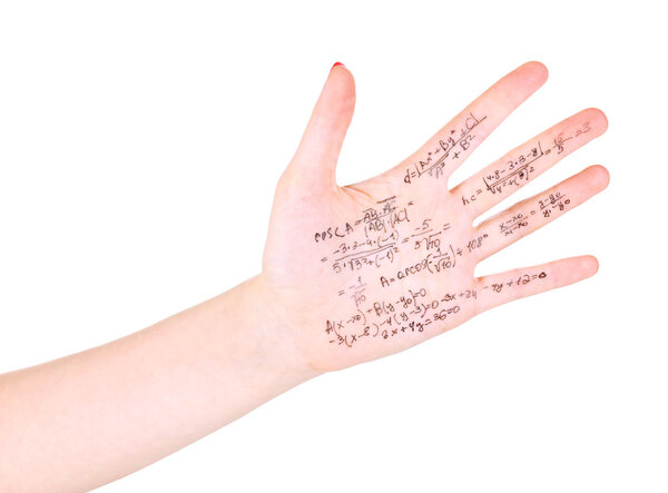 Шпаргалка на руке изолирована на белом
