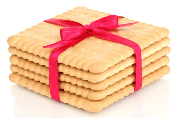 Biscoitos doces amarrados com fita rosa isolada em branco — Fotografia de Stock