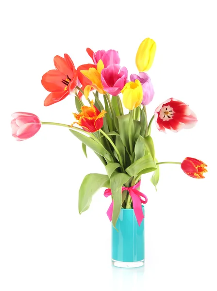 Schöne Tulpen im Strauß isoliert auf weiß — Stockfoto