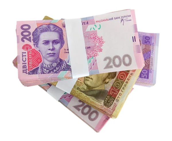 白で隔離されるウクライナのお金の山 — ストック写真