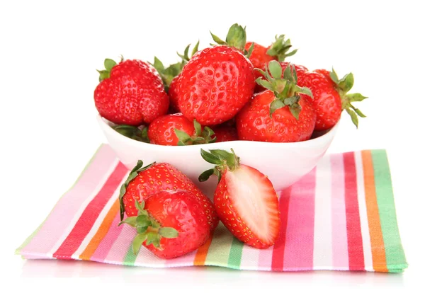 Fresh strawberry in bowl isolated on white — Stock Photo, Image