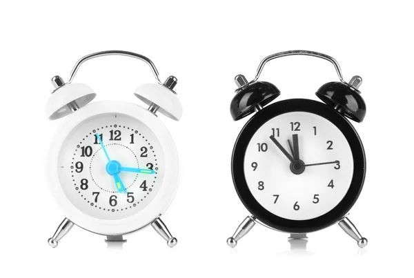 Two old style alarm clocks isolated on white — Stock Photo, Image