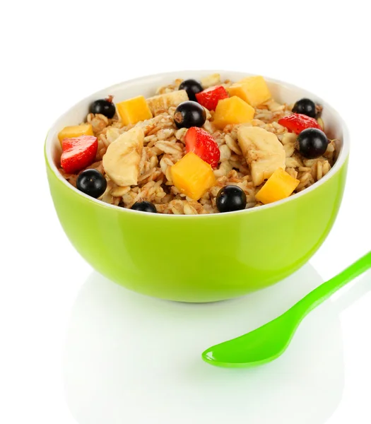 Oatmeal with fruits isolated on white — Stock Photo, Image