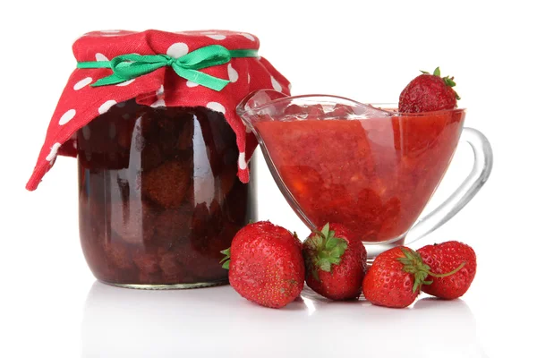Homemade strawberry jam, isolated on white — Stock Photo, Image