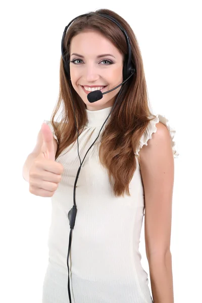 Operador de call center isolado em branco — Fotografia de Stock