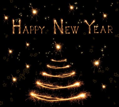 siyah arka plan üzerine parlak Noel ağacı