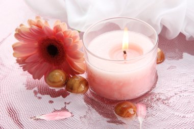 su çiçeği ile güzel pembe mum