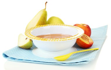 izole üzerinde beyaz bebek lezzetli meyve püresi