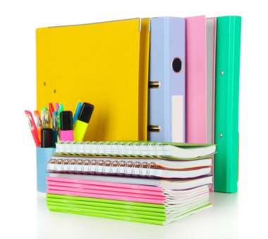 parlak office klasörler ve üzerinde beyaz izole farklı ileti örneği