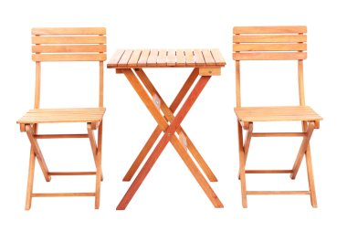 ahşap masa sandalye üzerinde beyaz izole