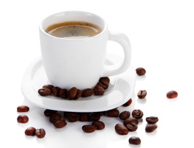 kahve kahve çekirdekleri, üzerinde beyaz izole ile