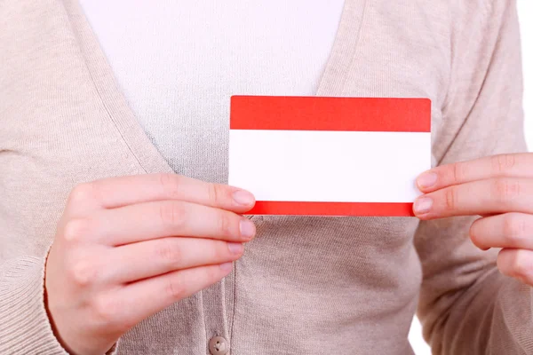 Blank nametag on girl's clothes close up — Stock Photo, Image