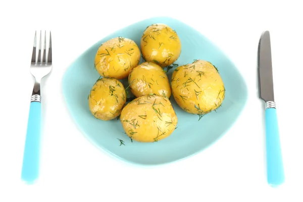 Patatas hervidas en plato aisladas en blanco —  Fotos de Stock