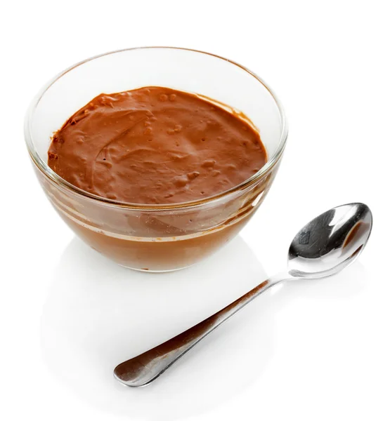Bowl of chocolate isolated on white — Stock Photo, Image