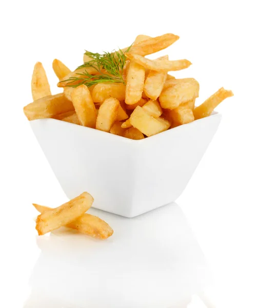 French fries in bowl isolated on white — Stock Photo, Image