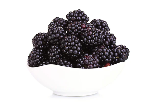 Sweet blackberry in bowl isolated on white — Stock Photo, Image