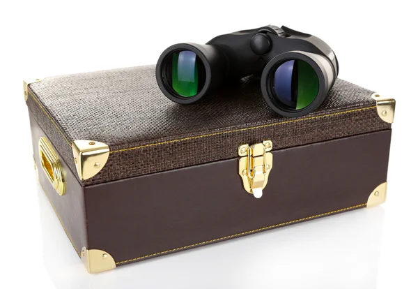 Black modern binoculars with suitcase isolated on white — Stock Photo, Image