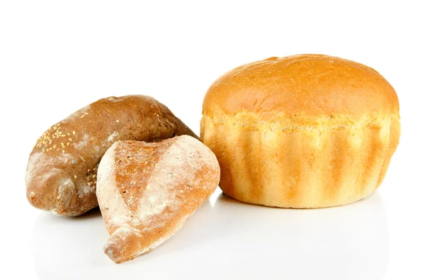 Samenstelling met brood, geïsoleerd op wit — Stockfoto