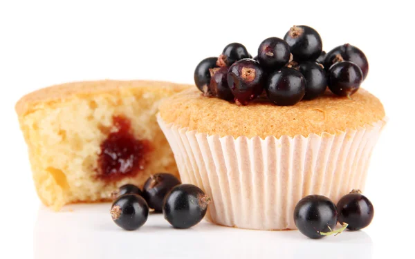 Tasty muffins with berries isolated on white — Stock Photo, Image