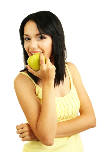 Girl with fresh apple isolated on white Royalty Free Stock Images