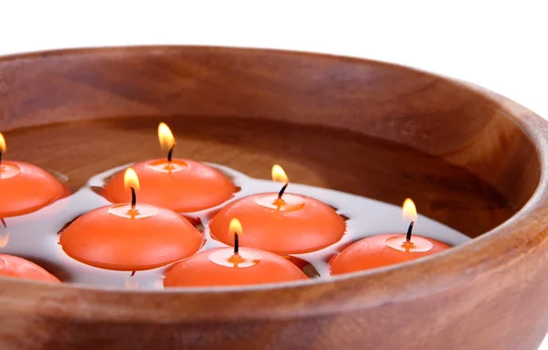 Beautiful candles in water close-up — Stock Photo, Image