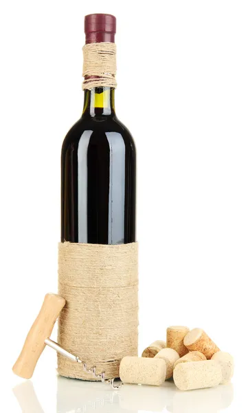 Vin og korker isolert på hvit – stockfoto