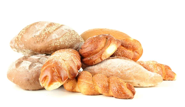 Composition avec pain et petits pains, isolés sur blanc — Photo