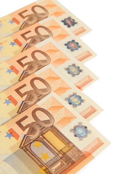 Banknoty euro wyodrębnione na białym tle — Zdjęcie stockowe