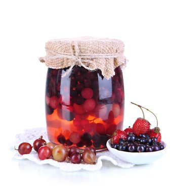 Home made berry jam isolated on white