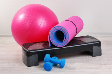 Different tools for fitness in room clipart