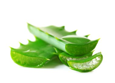 Aloe yaprakları damla, üzerinde beyaz izole