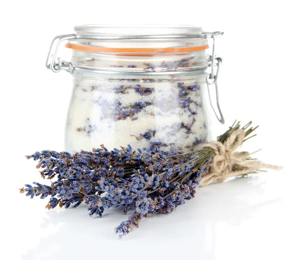 Tarro de azúcar de lavanda, aislado en blanco —  Fotos de Stock