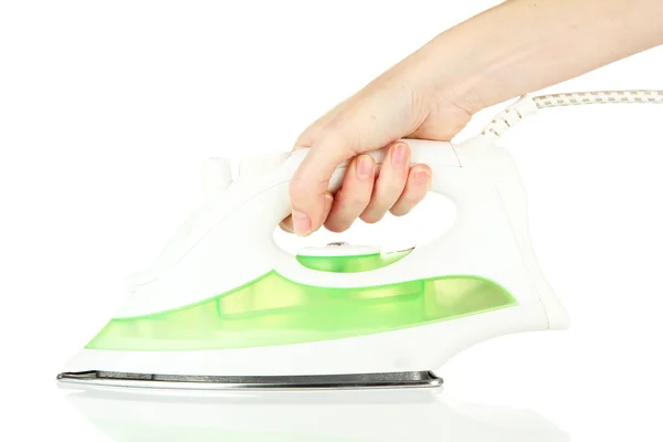 Steam iron in hand, isolated on white — Stock Photo, Image