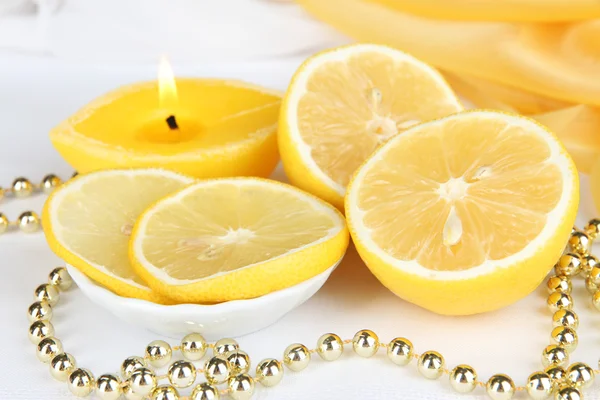 Romantic lighted candles close up — Stock Photo, Image