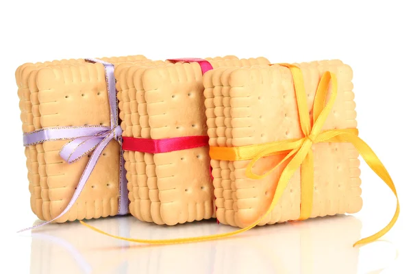 Dolci biscotti legati con nastri colorati isolati su bianco — Foto Stock