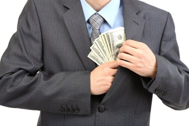 whit üzerinde izole para ile genç işadamı