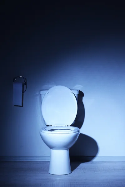 Mavi ışık ile bir banyo klozet — Stok fotoğraf