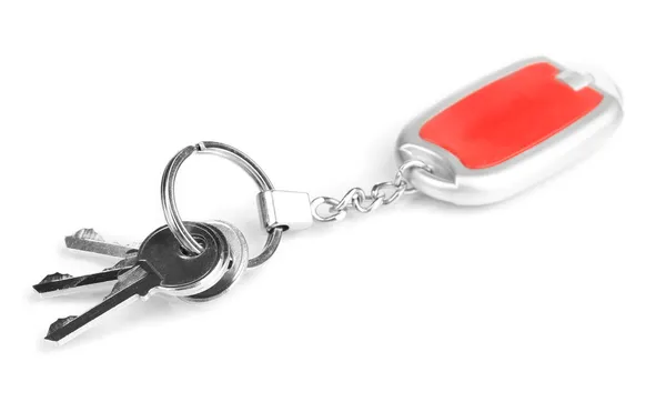 Huis sleutels en sleutelhanger geïsoleerd op wit — Stockfoto